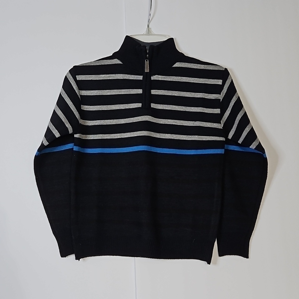 Sahara Club Bo Pullover Sweater  Quarter zip size 5 Navy  Grey Strip  NWT